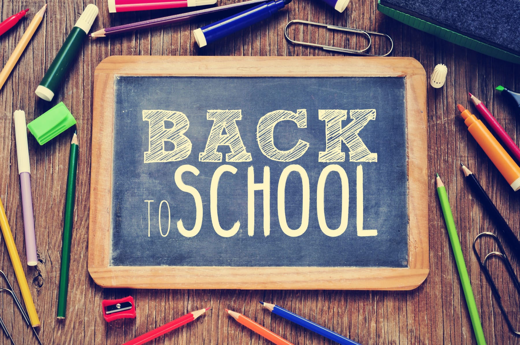 Back to School written on a chalkboard