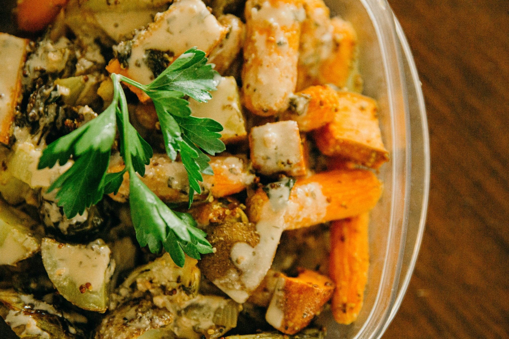 bowl of chopped veggies with parsley