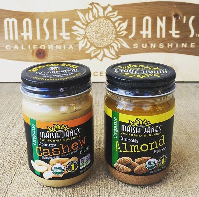 two jars of Maisie Janes Organic cashew and almond butter