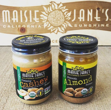 two jars of Maisie Janes Organic cashew and almond butter