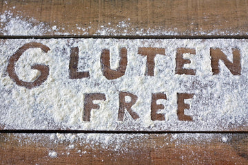 gluten free written in flour on the table