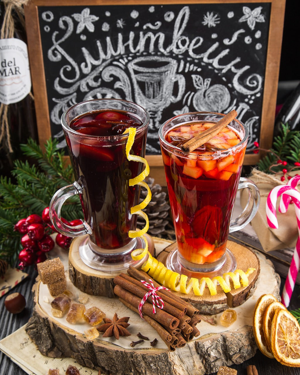 Festive glasses of Glögg drink