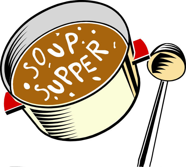 Soup pot with the words Soup Supper inside