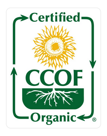Certified CCOF Organic logo with sunflower and roots design on a white background