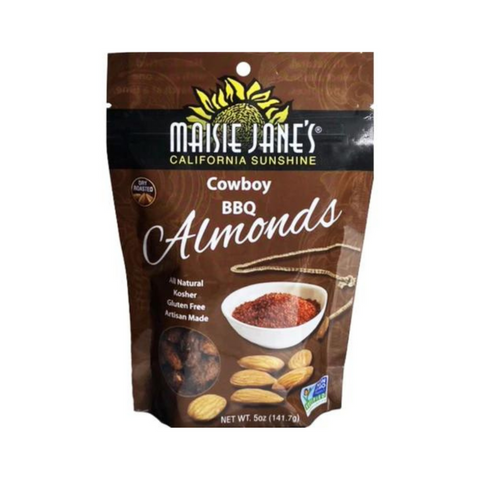 Front of single package of Maisie Jane's Cowboy BBQ Almonds