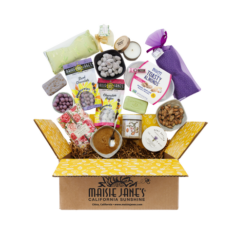 Open Box displaying items included in Maisie Jane's Pamper Her Gift Box containing various items