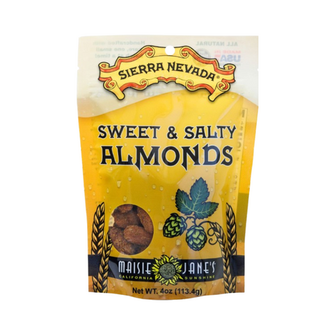 Front of Sierra Nevada Sweet & Salty Almonds packaging on a white background