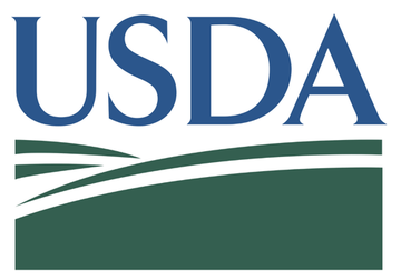 USDA logo with blue 'USDA' letters and green wavy design on a white background
