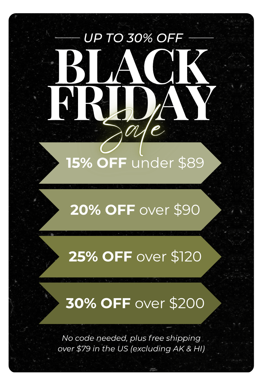 Black Friday sale flyer with discount percentages on a black background