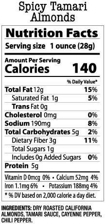 1.13 oz Spicy Tamari Almonds 6 Pack