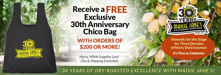 Receive a FREE Exclusive 30th Anniversary Chico Bag with orders of $200 or more! Hurry, While Supplies Last! (Tax and Shipping Excluded).